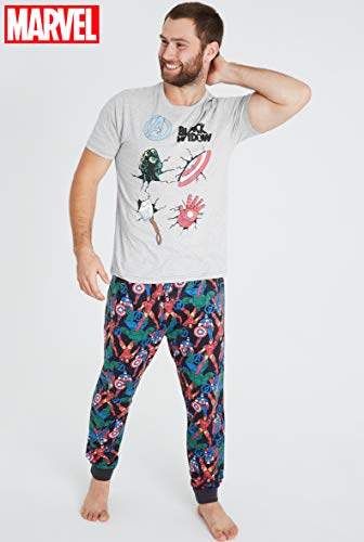 Marvel Conjunto de Pijamas para Hombres Black Widow | Ropa de Dormir de Manga Corta Algodón | Pijama de Hombre Loungewear con Camiseta y Pantalones Cómodo ( Gris, M)