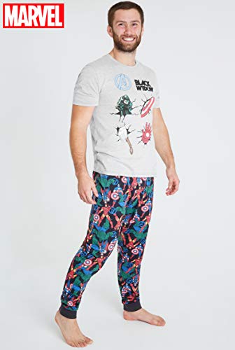 Marvel Conjunto de Pijamas para Hombres Black Widow | Ropa de Dormir de Manga Corta Algodón | Pijama de Hombre Loungewear con Camiseta y Pantalones Cómodo ( Gris, M)