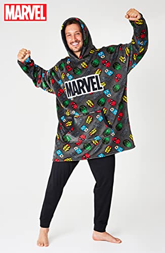 Marvel Sudadera Hombre Manta con Capucha y Mangas de Forro Polar (Gris AOP)