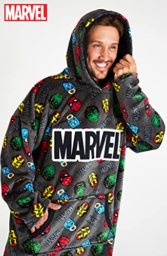 Marvel Sudadera Hombre Manta con Capucha y Mangas de Forro Polar (Gris AOP)