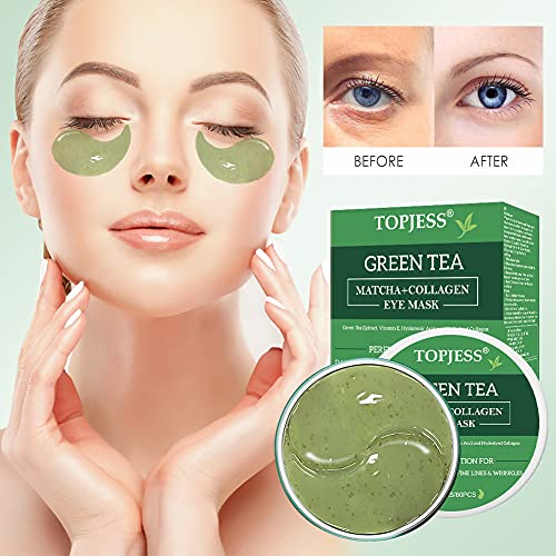 Máscara de ojos de té verde,Parches oculares antiedad,ácido hialurónico y colágeno antiarrugas,Adecuado para el tratamiento de ojeras,Bolsas debajo de los ojos,Hinchazón,60 Piezas