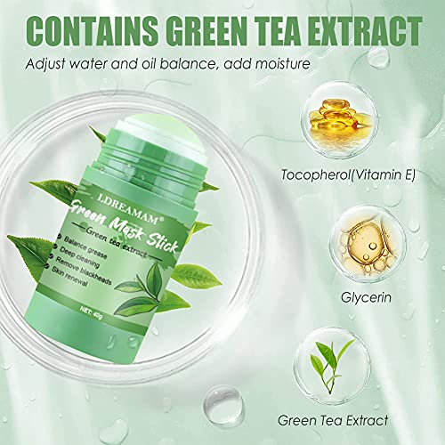 Mascarilla de té verde,Green Tea Stick Mask,Green Tea Cleansing Mask,Control De Aceite Hidratante Facial,Limpieza Profunda,Eliminación negros & acné,Para Todo Tipo de Piel