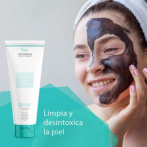 Mascarilla facial de carbón activado con 2 % de ácido salicílico (BHA) - limpia el rostro y reduce los poros - mascarilla de limpieza profunda con sales del mar Muerto, fabricado en Alemania