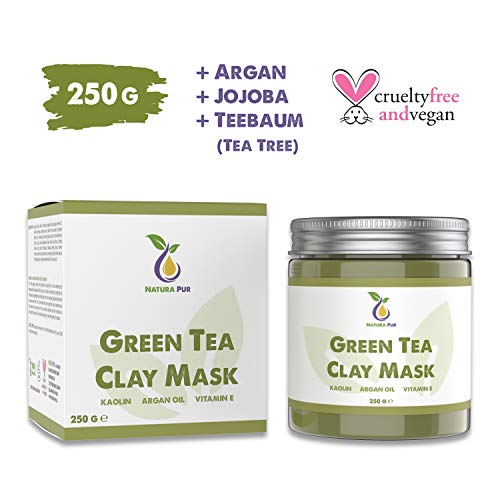 Mascarilla facial de Té Verde 250g, vegana - Mascarilla antigranos, puntos negros y contra el acné - cuidado antienvejecimiento para pieles secas e impuras - mascarilla limpiadora para cara y cuerpo