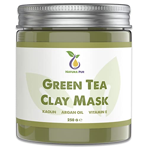 Mascarilla facial de Té Verde 250g, vegana - Mascarilla antigranos, puntos negros y contra el acné - cuidado antienvejecimiento para pieles secas e impuras - mascarilla limpiadora para cara y cuerpo