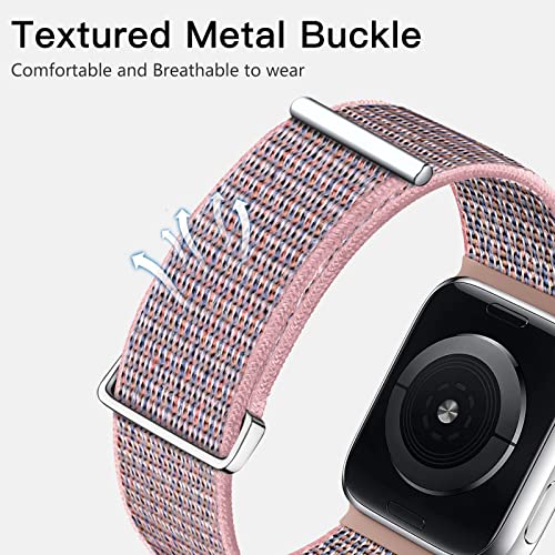 Mastten Sport Loop Correa Compatible con Apple Watch 42mm 44mm 45mm, Pulsera de Nylon Velcro Hombres Mujeres, Correas de Repuesto Trenzadas Ajustables para iWatch Series SE 7 6 5 4 3 2 1, Rosa Rosa