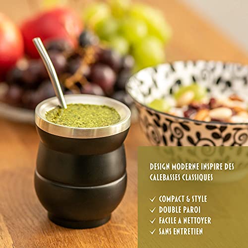 Mate argentino Calabaza Kit y su bombilla - Pack con termo isotérmico, vaso para mate de doble pared, bombilla de paja de acero inoxidable y cepillo de limpieza - calabaza para Yerba mate uruguayo