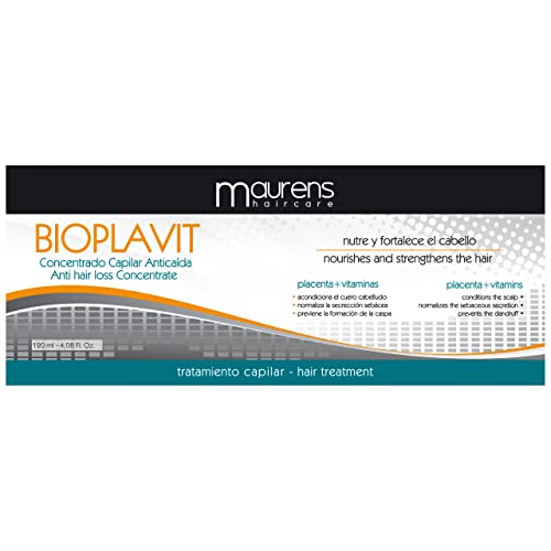 Maurens Bioplavit, Concentrado Capilar Anticaída Placenta y Vitaminas. 12 Ampollas de 10 ml. Acondiciona el cuero cabelludo evitando la caída del cabello fortaleciéndolo y nutriéndolo