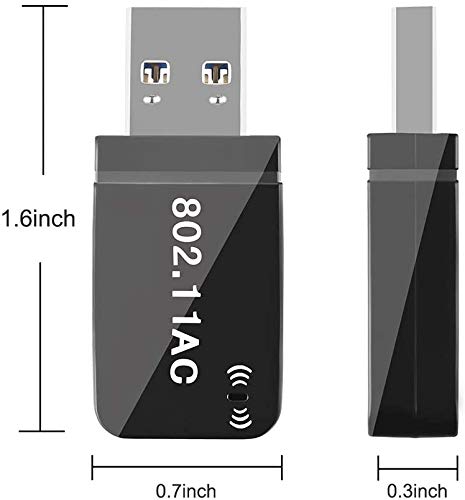 Maxesla Antena Wifi USB, Mini 1200Mbps Adaptador Wifi USB Banda Dual 2.4G/5GHz, Receptor Wifi USB para PC Desktop Laptop Tablet, USB Wifi Soporta Windows 7/8/8.1/10/ Mac OS 10.7-10.12 / Mac OSX, Negro