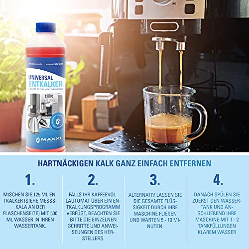 Maxxi Clean Power Descalcificador universal para su cafetera automática - apto para todas las marcas conocidas - eliminador de cal para una limpieza extra a fondo (1x 750 ml)