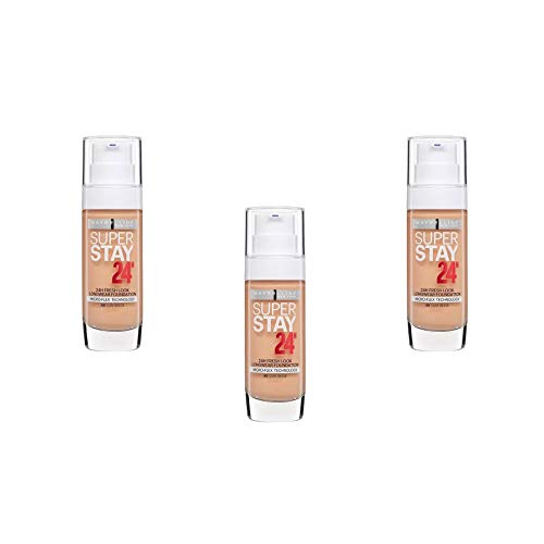 Maybelline New York Base de Maquillaje líquida Superstay 24H - 48 Sun Beige, Juego de 3 (3 x 30 ml)