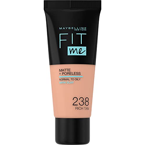 Maybelline New York, Base de Maquillaje que Calca a tu Tono Fit me! Mate y Afinaporos, Color: 238 Rich Tan