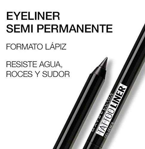 Maybelline New York, Tattoo Liner, Lápiz de Ojos Semi-permanente, Waterproof, No transferible, Tono: 900 Intense Charcoal, Gris Oscuro, 1.3 gr