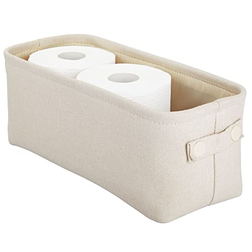 mDesign Cesta de tela con forro y diseño estructurado – Ideal como cesto para baño o como organizador de cosméticos – Práctico organizador de baño de algodón y metal con asas – crema