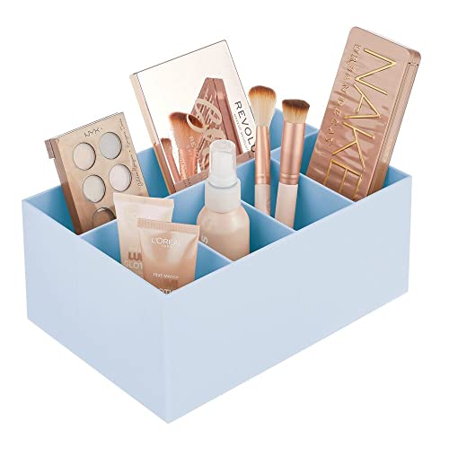 mDesign Organizador de Maquillaje para Lavabo y tocador – Caja Rectangular de plástico sin BPA para cosméticos – Organizador de baño Moderno con 5 Compartimentos – Azul Claro