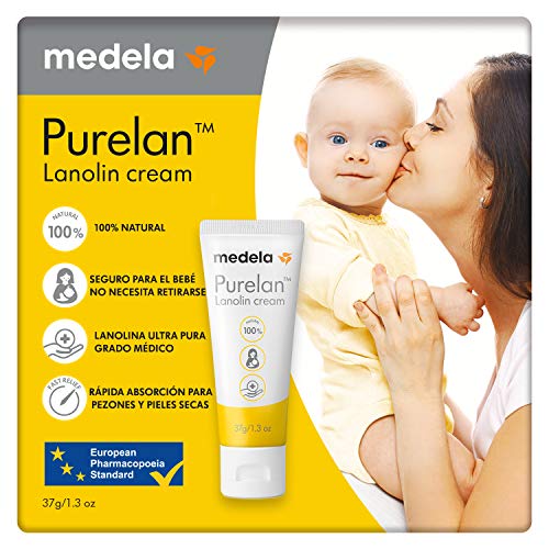 Medela Purelan 37g Crema de Lanolina para Pezones - Alivio rápido para pezones doloridos y piel seca, 100% natural, hipoalergénica, dermatológicamente probada y sin perfume