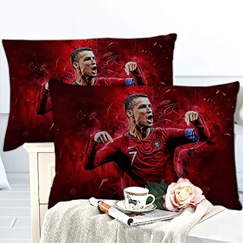 Meet Funda Nórdica Juego De Cama Fútbol Cristiano Ronaldo 3 Fundas De Edredón/Fundas De Almohada, Individual, Rey, 80% Poliéster 20% Algodón (Estilo 06,(150x200cm)-Cama de 90)