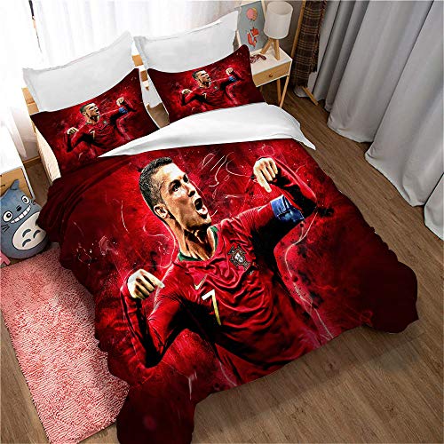 Meet Funda Nórdica Juego De Cama Fútbol Cristiano Ronaldo 3 Fundas De Edredón/Fundas De Almohada, Individual, Rey, 80% Poliéster 20% Algodón (Estilo 06,(150x200cm)-Cama de 90)