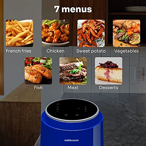 Mellerware - Freidora sin Aceite Crunchy! 1230W | 7 Programas Predefinidos | Temporizador Programable | Air Fryer 80-200 Grados | Diseño Compacto| 1,4L | Sin BPA/PFOA | Freidora de Aire | (Blue)