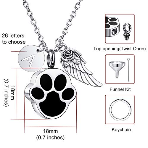 MeMeDIY Collar con Colgante de Urna de Cenizas Estampado Pata Corazón Personalizado Nombre/Foto/Fecha para Mujeres Hombres Perro Conmemorativo Gato Mascota Recuerdo con Llavero, Kit de Relleno Embudo