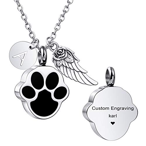 MeMeDIY Collar con Colgante de Urna de Cenizas Estampado Pata Corazón Personalizado Nombre/Foto/Fecha para Mujeres Hombres Perro Conmemorativo Gato Mascota Recuerdo con Llavero, Kit de Relleno Embudo