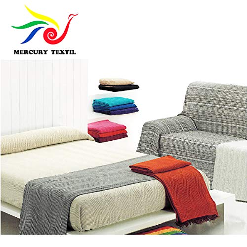 MERCURY TEXTIL- Colcha Multiusos Sofa,Manta Foulard ,Plaid para Cama,Cubresofa Cubrecama,jarapas,Comoda Practica y Suave. Poliester Algodón (180 x 260cm, Espiga Camel Cafe)