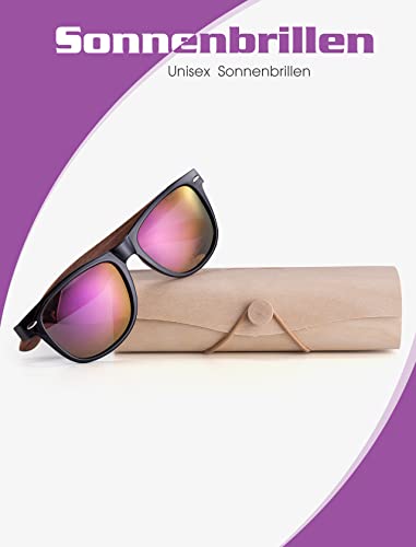 MIAROZ Gafas de Sol Polarizadas Hombre y Mujere, UV400 Protection, Gafas Ligeras con Patillas de Madera (purple)