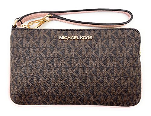 Michael Kors Jet Set Travel Large Top Zip Signature PVC Wristlet Clutch (brown/blush)