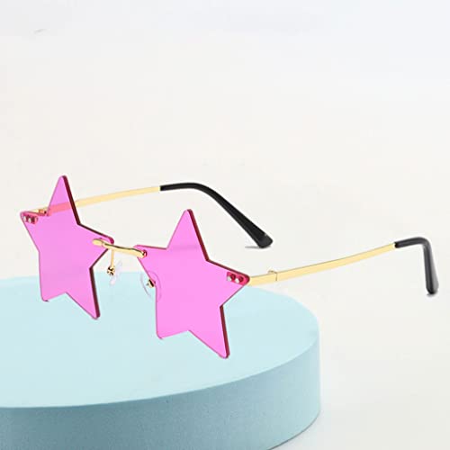 Milageto Gafas de Sol con Forma de Estrella a la Moda para Mujer, con Personalidad Irregular, Gafas únicas sin Marco, Coloridas - Rosa púrpura