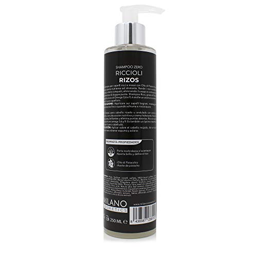 Milano Champú Zero Rizos 250 ml. El shampoo profesional sin sulfatos ni parabenos para cabello rizado u ondulado, cuida y repara el pelo dañado con alta acción nutritiva. Sin sales ni cera.