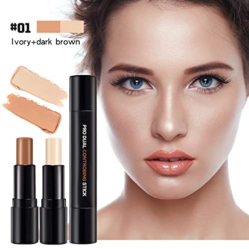 Mimore Maquillajes Correctores, Contouring Maquillaje, Contouring Stick, 2 en 1 Concealer Contorno maquillaje, Iluminador Countoring Highlight Bronceador Maquillaje Crema de Textura(#01)