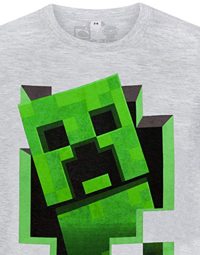 Minecraft Camiseta para niños Green Creeper Kids Top Gris de Manga Corta Mojang 9-10 años