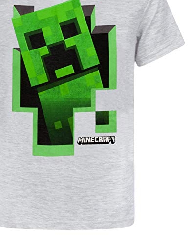 Minecraft Camiseta para niños Green Creeper Kids Top Gris de Manga Corta Mojang 9-10 años