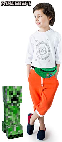 Minecraft Riñonera Deportiva, Riñonera Niño En Color Verde, Bolso Cinturon Con Correa Ajustable Para Viajar Deporte Colegio, Merchandising Oficial Regalos Para Niños y Adolescentes