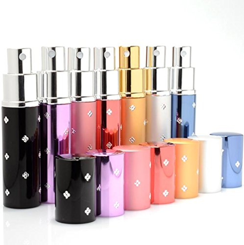 MINGZE 7 Piezas 10ML Atomizador del Perfume, rociador Botellas de Perfume, Carcasa de Aluminio trazador de líneas de Cristal de la Botella, Mini dispensadores vacíos portátiles de la Botella