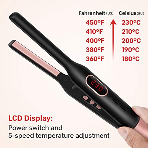 Mini Plancha de Pelo Profesional Pro Plancha Pelo Plancha Alisador y Rizador de Pelo 2 en 1 para Curl&Straight 1cm Plancha Pequeña con Ajuste de Temperatura y Pantalla LCD