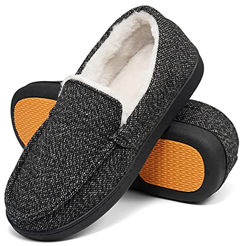 Mishansha Zapatillas de Casa Hombre Mujer Invierno Mocasines Pantuflas Cálido Pantufla de Espuma Viscoelástica con Suela de Goma Antideslizante, Negro 39