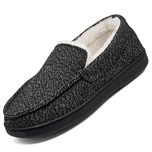 Mishansha Zapatillas de Casa Hombre Mujer Invierno Mocasines Pantuflas Cálido Pantufla de Espuma Viscoelástica con Suela de Goma Antideslizante, Negro 39