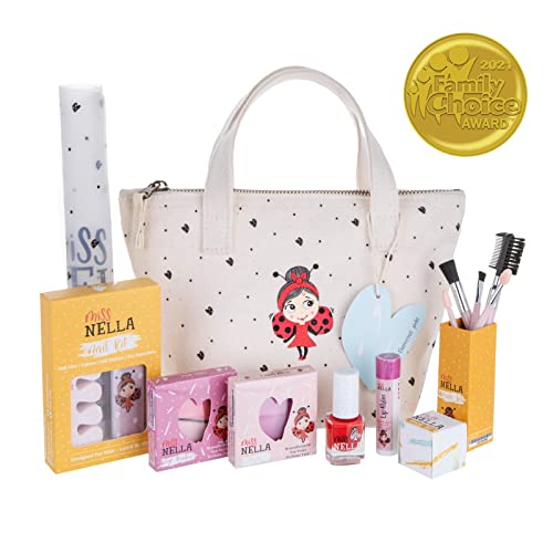 MISS NELLA edición Especial Bag of Wonder Set de Maquillaje y Esmalte de uñas para niñas pequeñas, hipoalergénico, Probado dermatológicamente, no tóxico, Bolsa de Lona, Seguro y Divertido