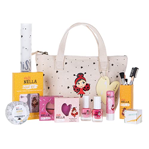 MISS NELLA edición Especial Bag of Wonder Set de Maquillaje y Esmalte de uñas para niñas pequeñas, hipoalergénico, Probado dermatológicamente, no tóxico, Bolsa de Lona, Seguro y Divertido