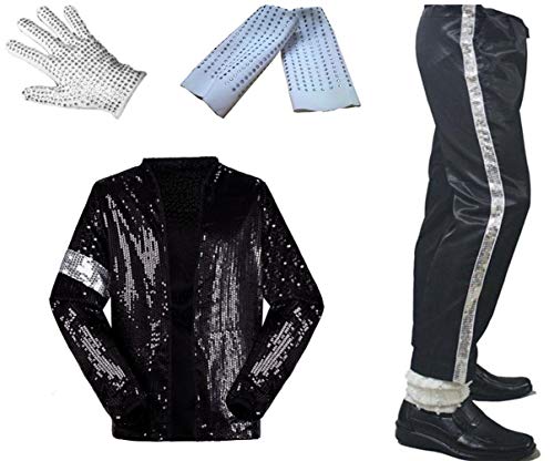 MJ Cosplay Kid Disfraz de Cosplay para Adultos 4pcs MJ Billie Jeans Jacket + Pant + Socks + Guante (W: 65-70kg H:170-180cm)