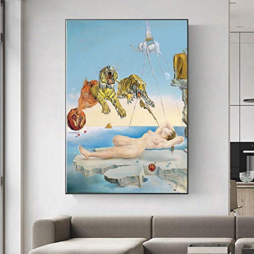 Moderne Salvador Dali Tiger Femme Toile Peinture Affiches Abstraites et Impression Mur Art Photo pour Salon Décor 50x75cm (20"x30") Sans Cadre