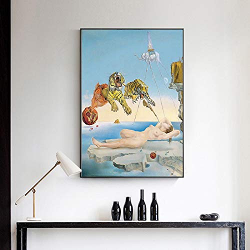 Moderne Salvador Dali Tiger Femme Toile Peinture Affiches Abstraites et Impression Mur Art Photo pour Salon Décor 50x75cm (20"x30") Sans Cadre