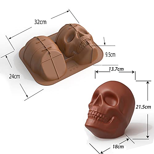 Molde Calavera Tarta,Molde De Pastel De Calavera Grande Realista Silicona,32 X 24 X 9,6 Cm, Sin Bpa,Se Utiliza Para Hornear Pasteles, Cubitos De Hielo Grandes, Decoraciones Para Fiestas De Halloween