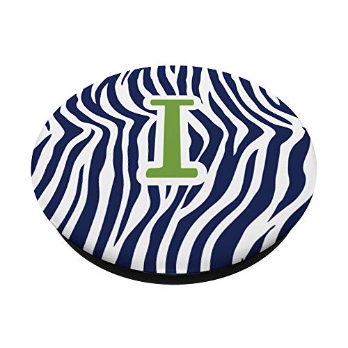 Monograma inicial Zebra Azul Marino Verde Animal Print Letra I PopSockets PopGrip Intercambiable