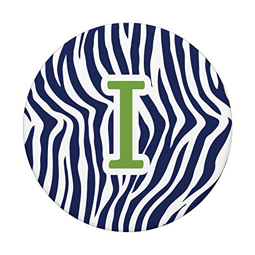 Monograma inicial Zebra Azul Marino Verde Animal Print Letra I PopSockets PopGrip Intercambiable