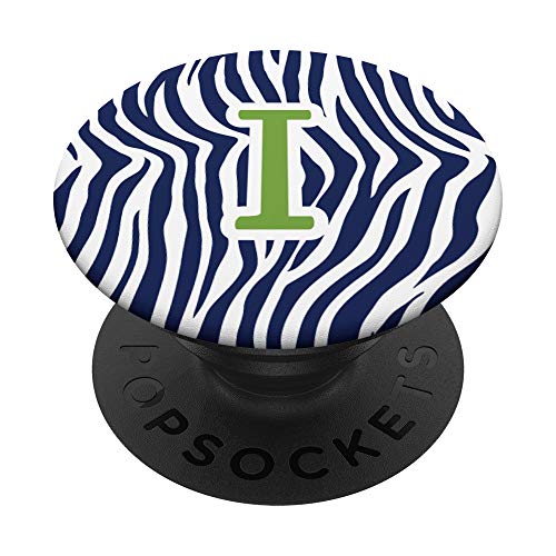 Monograma inicial Zebra Azul Marino Verde Animal Print Letra I PopSockets PopGrip Intercambiable