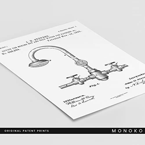 MONOKO® Póster para cuarto de baño con imágenes – elegante murales de baño – WC – 6 unidades sin marco (juego de inodoro, patente, blanco, 6 x A4 (21 x 29,7 cm)