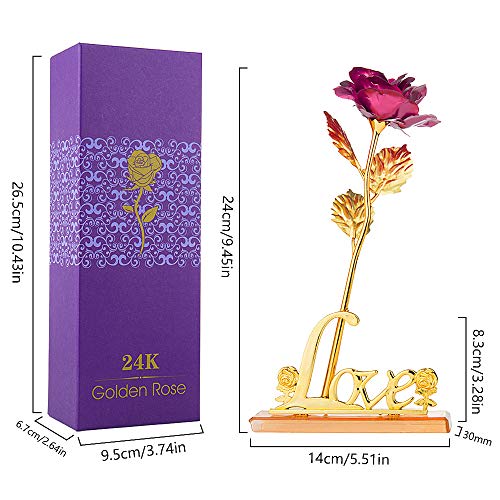 MOOKLIN ROAM Rosa, 24K Chapado en Oro Rosa Flores Artificiales con Caja de Regalo y Base, para San Valentín, Día de la Madre, Aniversario, Boda, Cumpleaños,decoración del hogar (Rosa)