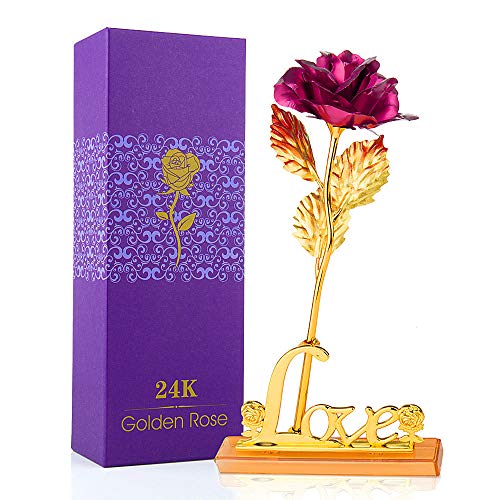 MOOKLIN ROAM Rosa, 24K Chapado en Oro Rosa Flores Artificiales con Caja de Regalo y Base, para San Valentín, Día de la Madre, Aniversario, Boda, Cumpleaños,decoración del hogar (Rosa)